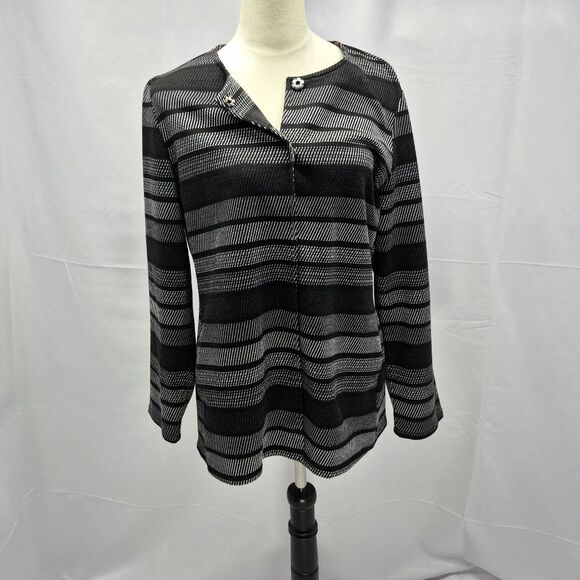 Chico's Sweaters - NWOT Chico's Black Gray Striped Jacket/Cardigan Lightweight Sweater Top Size 1.